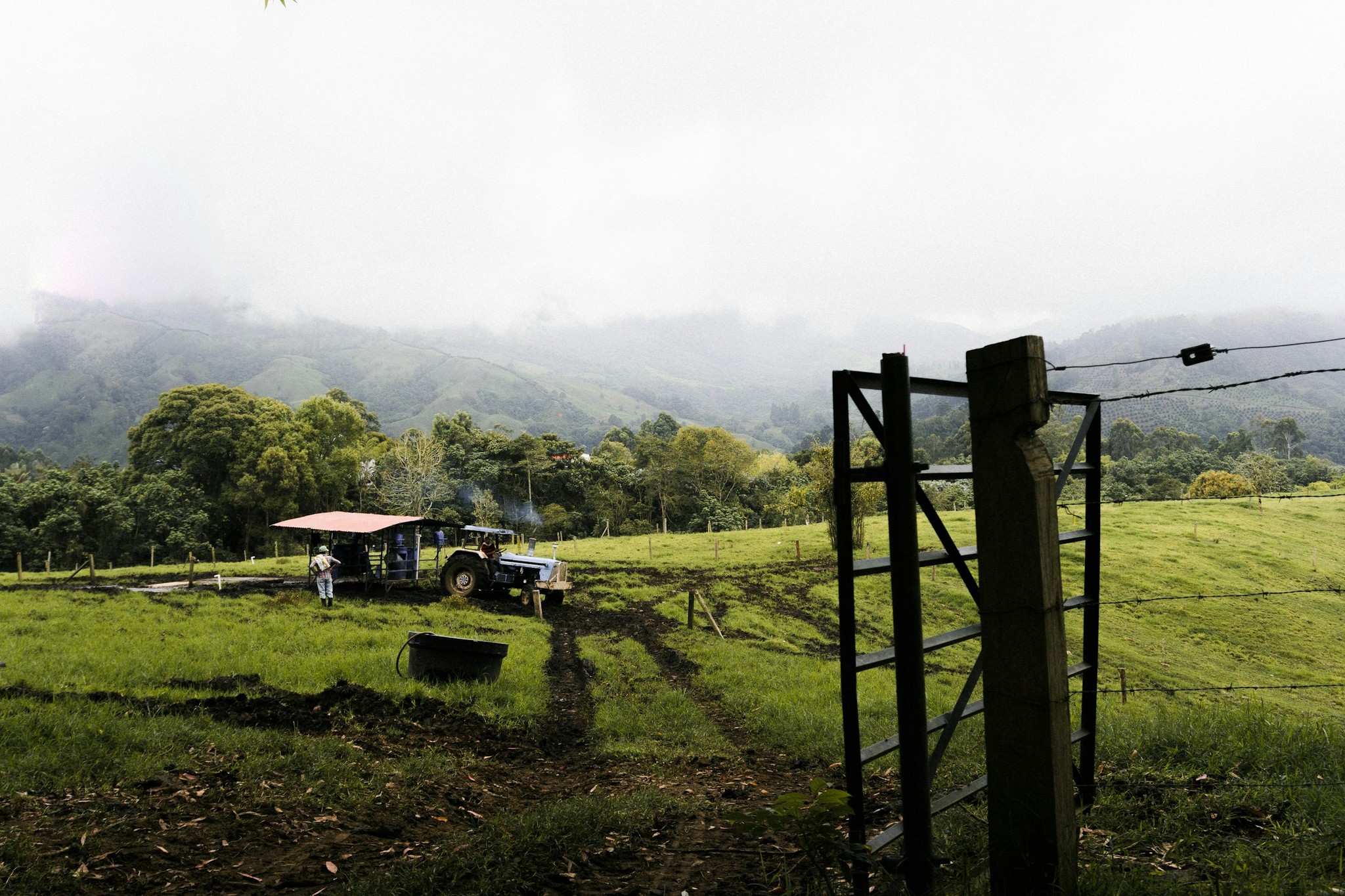 Rural landscape with farmland and mountains in Latin America.